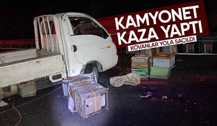 KMO'da arı kovanı yüklü kamyonet kaza yaptı