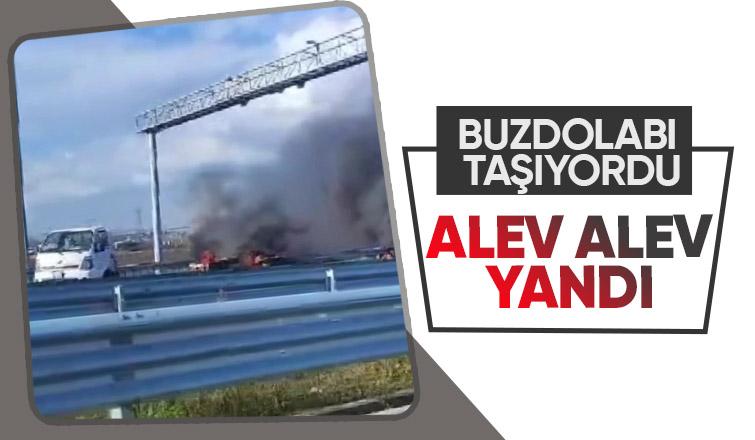 Otoyol bağlantısında kamyonet yandı