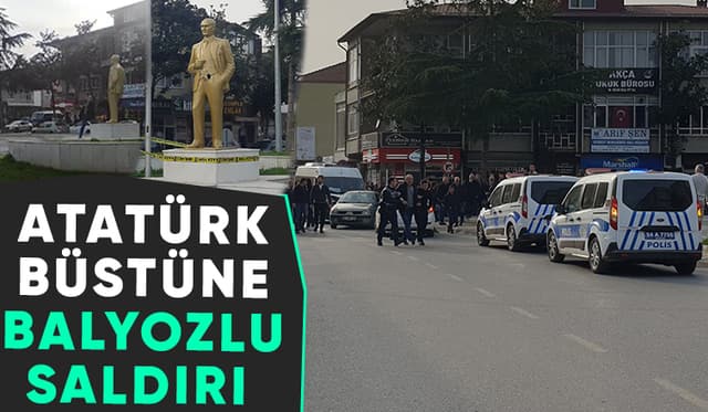 Atatürk Büstüne Balyozla Saldırdı 