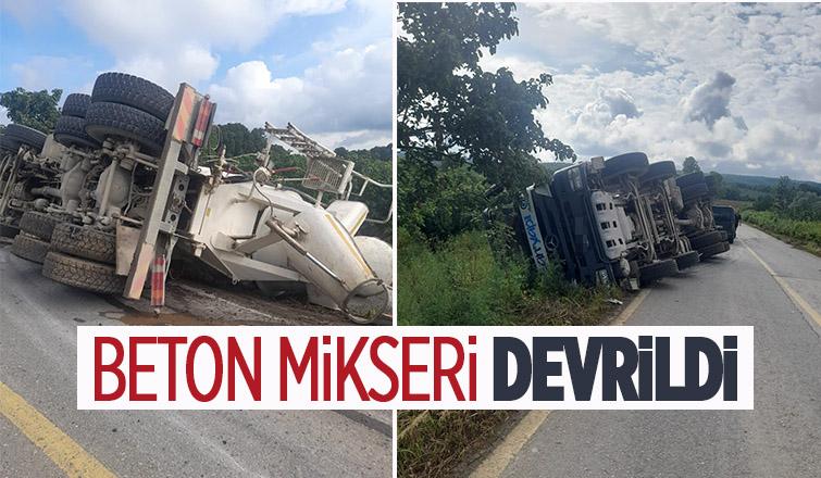 Devrilen beton mikserinin sürücüsü yaralandı