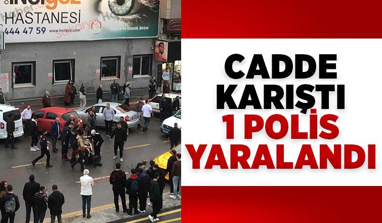 Cadde'de olay bir polis düşerek yaralandı 