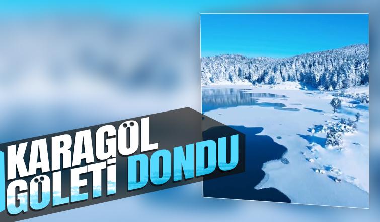 Karagöl Yaylası'ndaki göletin yüzeyi buz tuttu