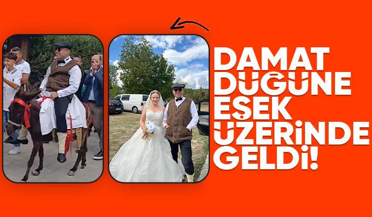 Eşek üzerindeki damat misafirleri güldürdü!