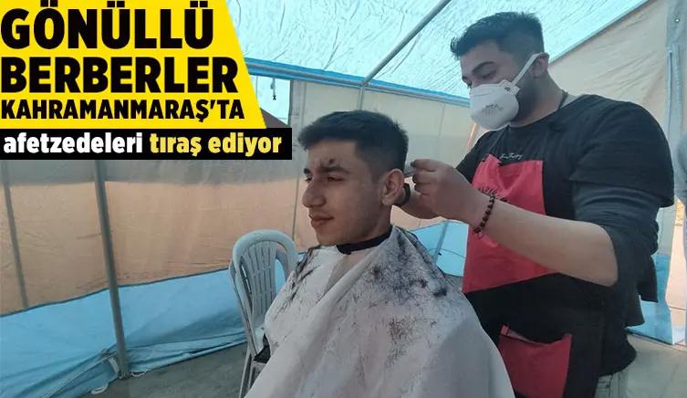 Gönüllü berberler  afetzedeleri tıraş ediyor