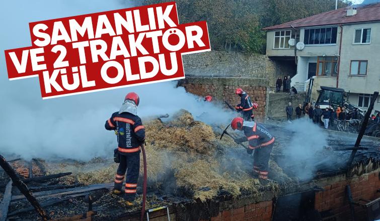 Yangın samanlığı ve 2 traktörü küle çevirdi