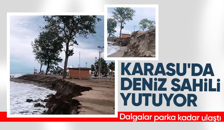 Karasu'da deniz sahilden 50 metre daha içeri girdi