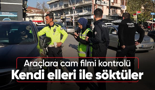 Trafik polislerinden cam filmi kontrolü