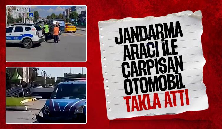 Jandarma aracı ile çarpışıp takla attı