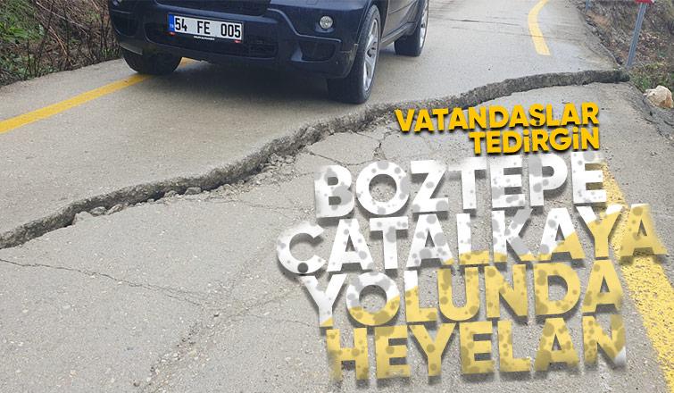 Boztepe'de heyelan yolda büyük yarık oluştu