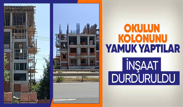 Okulun kolonu yamuk yapıldı inşaat durduruldu