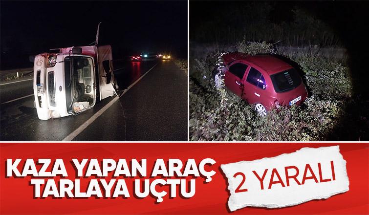 Tarlaya uçan otomobildeki 2 kişi yaralandı