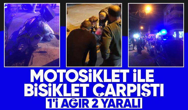 Caddede çarpışan motosiklet ve bisiklet sürücüleri yaralandı