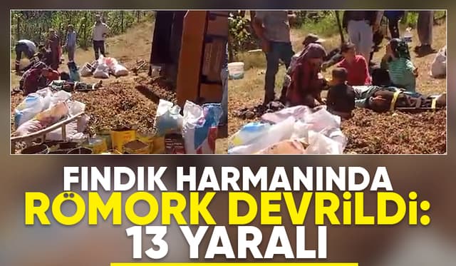 Römork devrildi; 13 fındık işçisi yaralandı