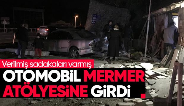 Otomobil mermer atölyesine girdi