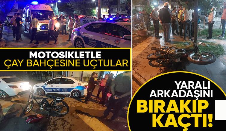 Motosiklet çay bahçesine uçtu