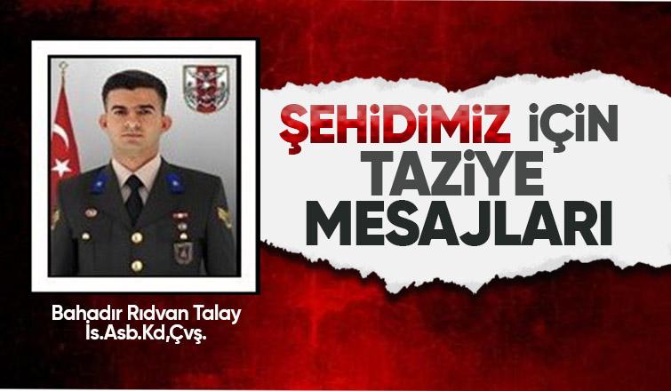 Şehit Bahadır Rıdvan Talay için taziye mesajları