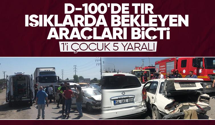 Tır, trafik ışıklarında duran araçlara çarptı. 5 yaralı.