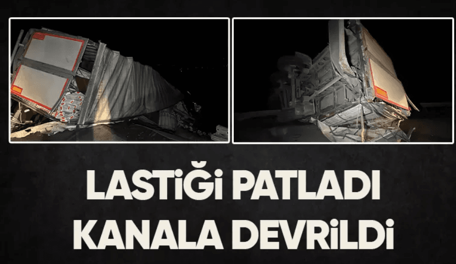 Lastiği Patladı Kanala Uçtu