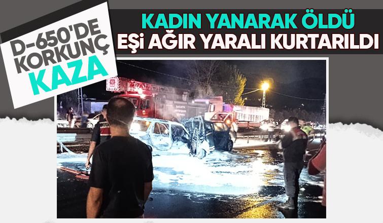 Feci kazada kadın yanarak öldü