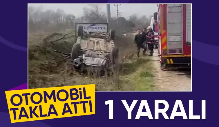 Takla atan otomobilin sürücüsü yaralandı