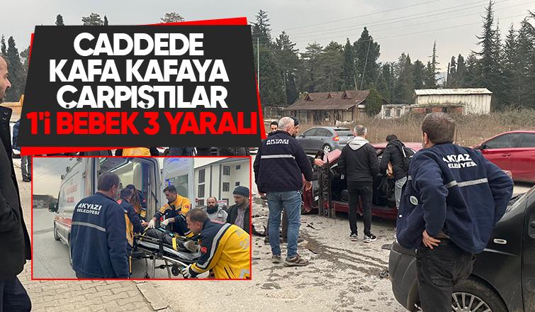 Araçlar kafa kafaya çarpıştı: 3 yaralı