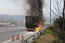 TIR'ın lastikleri yandı