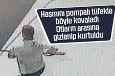 Hasmını pompalı tüfekle böyle kovaladı