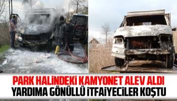 Kamyonet yangınını gönüllü itfaiyeciler söndürdü