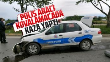 Polis aracı kovalamacada kaza yaptı