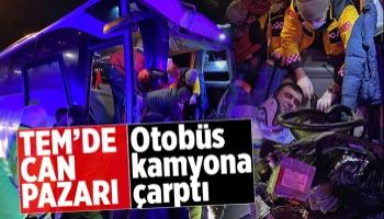 Yolcu otobüsü kamyona çarptı