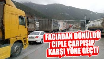 D-650'de cam yüklü tır karşı yöne geçti