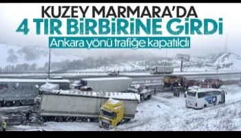 Kuzey Marmara Otoyolu'nda 4 tır birbirine girdi