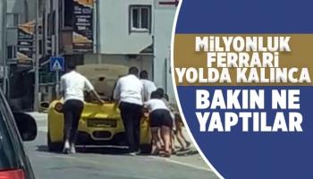 Lüks aracın çevresinde toplanarak ittirdiler, başarılı olamadılar