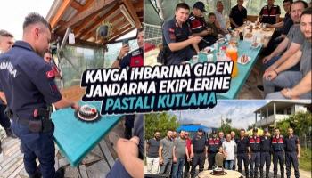 Kavga ihbarına gelen jandarmaya pastalı kutlama