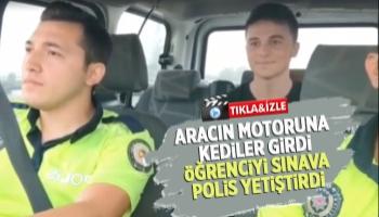 Kediler motora girdi, öğrenciyi sınava polis yetiştirdi