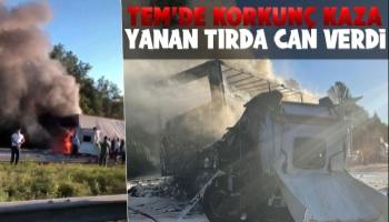 TEM'de feci kaza yanan tırda can verdi