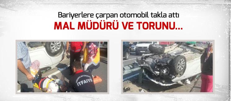 Bariyerlere çarpan otomobil takla attı